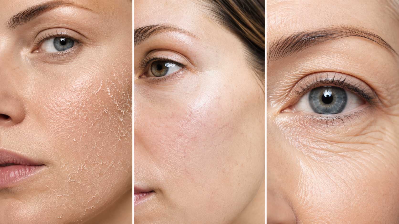 خشکی، نازکی پوست و خطوط ریز زیر چشم