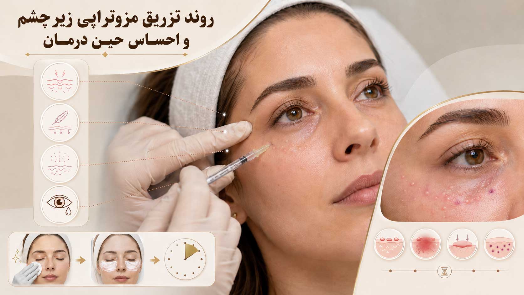 روند تزریق و احساس حین درمان مزوتراپی زیرچشم